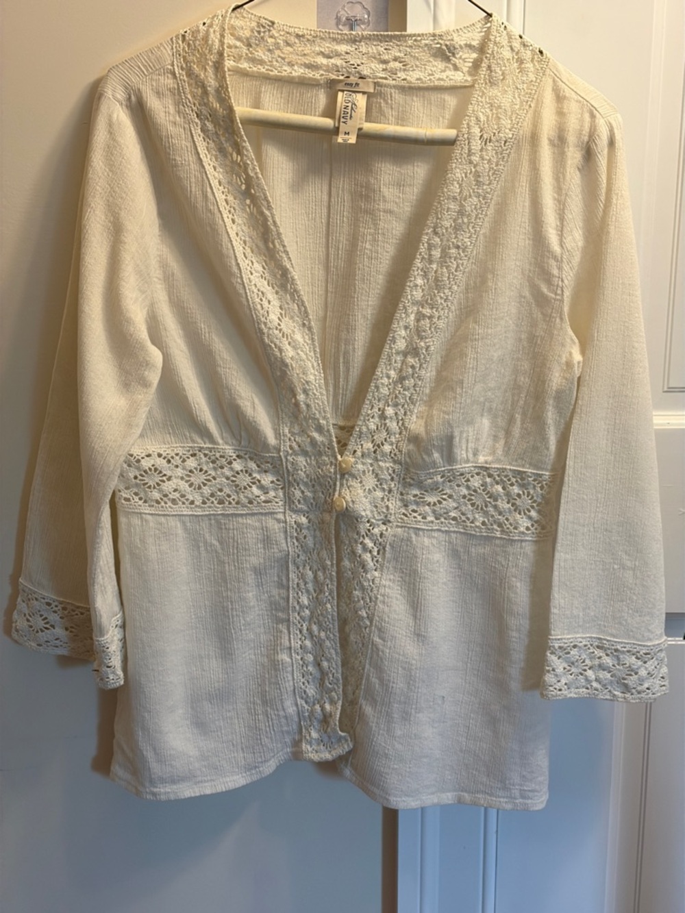 Old Navy Cream Lace-Trim Button Front Top